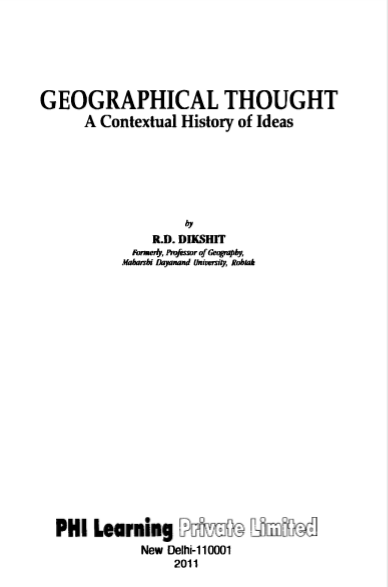 Geographical Thought a Contextual History of Ideas by R D Dikshit pdf free download