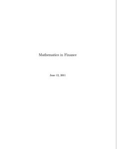 Mathematics in Finance pdf free download