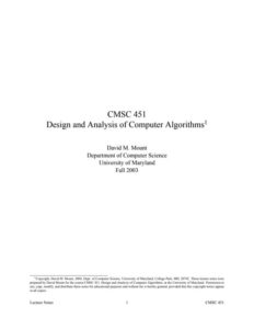 Design and Analysis of Computer Algorithms by David M Mount pdf free download